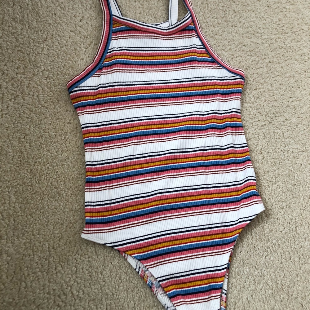 Multicolored Striped Ribbed Bodysuit